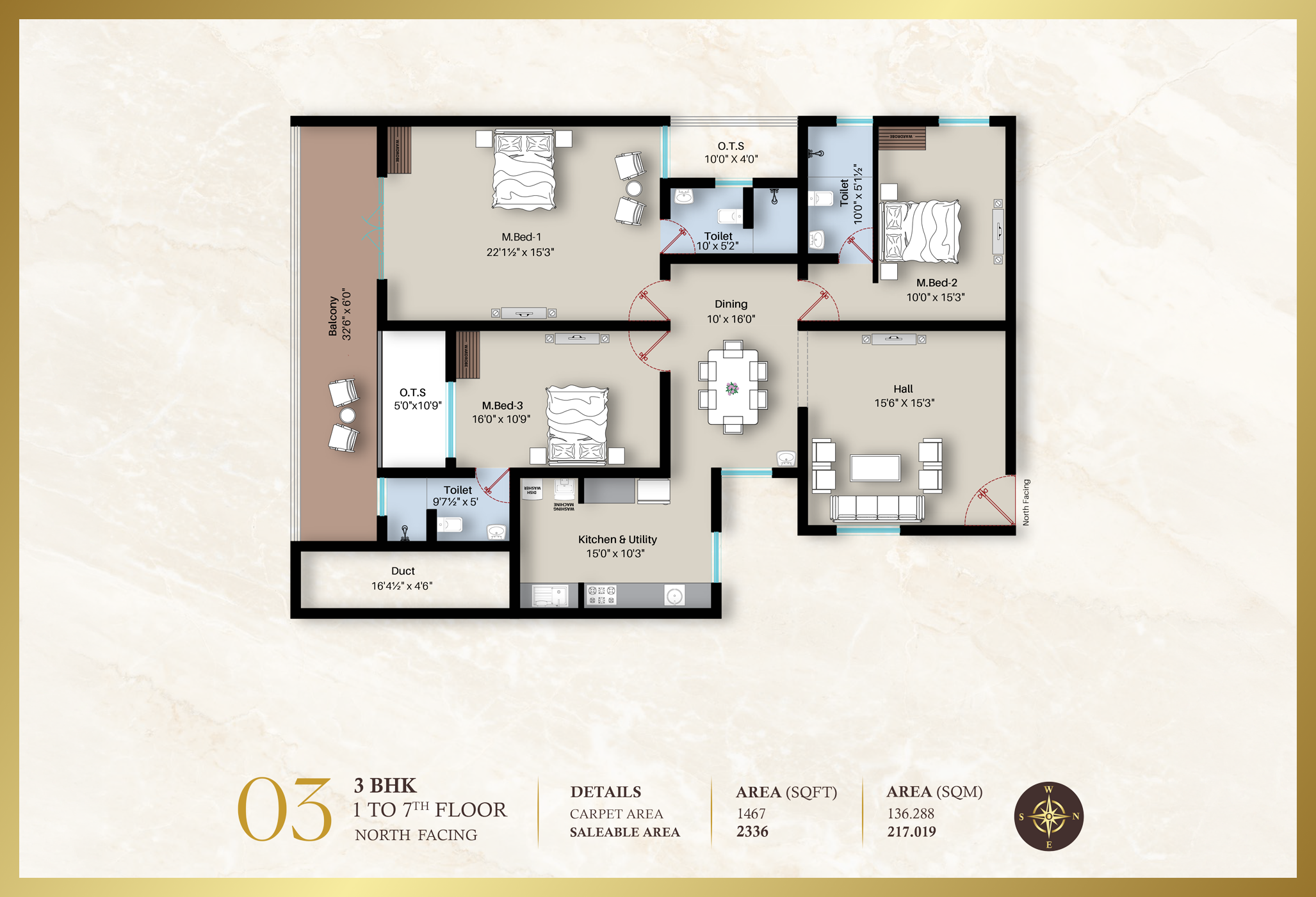 Beatriz Apartment 3BHK | North facing | 2336 sq-ft